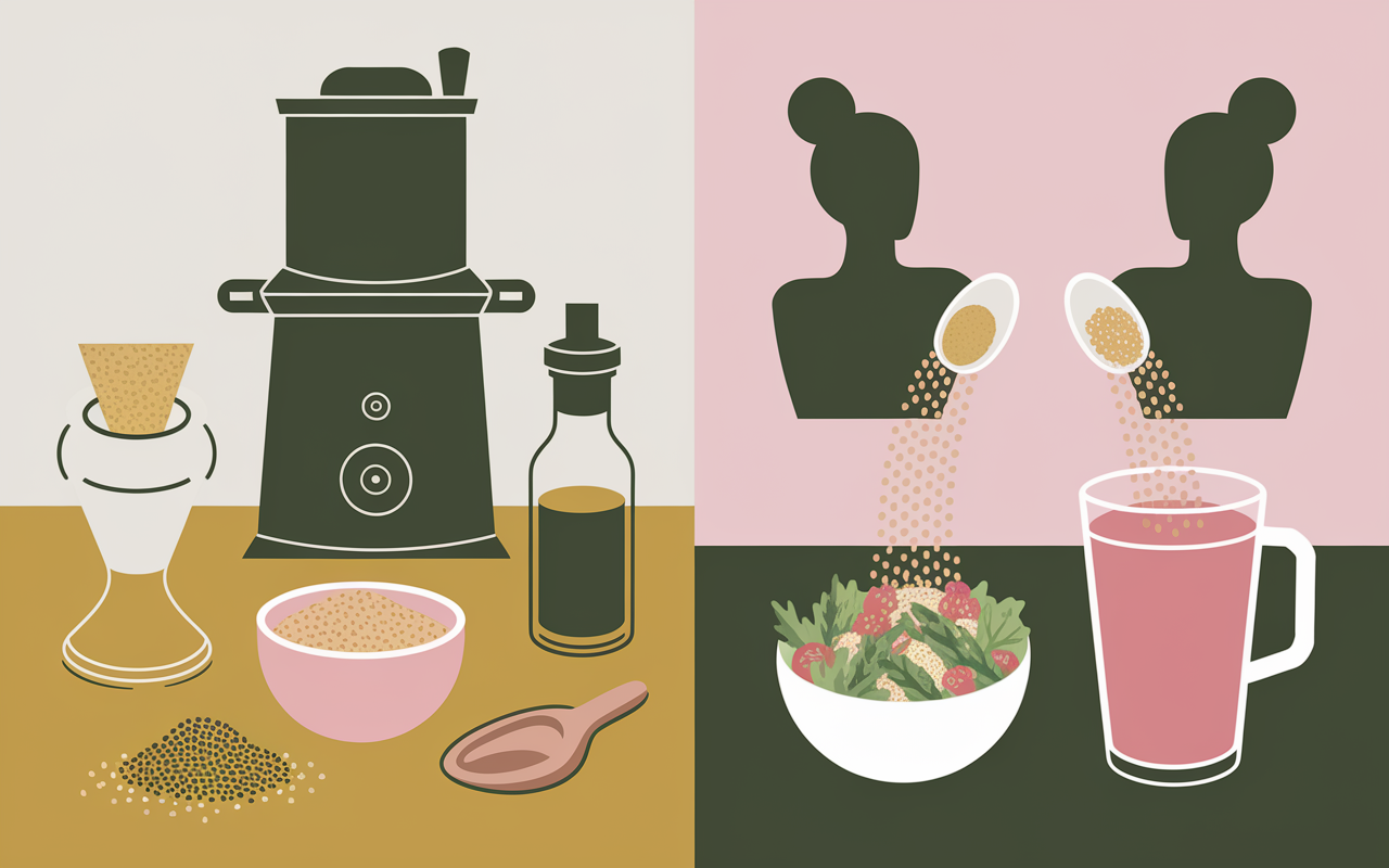 graines de lin moulin bol huile salade smoothie