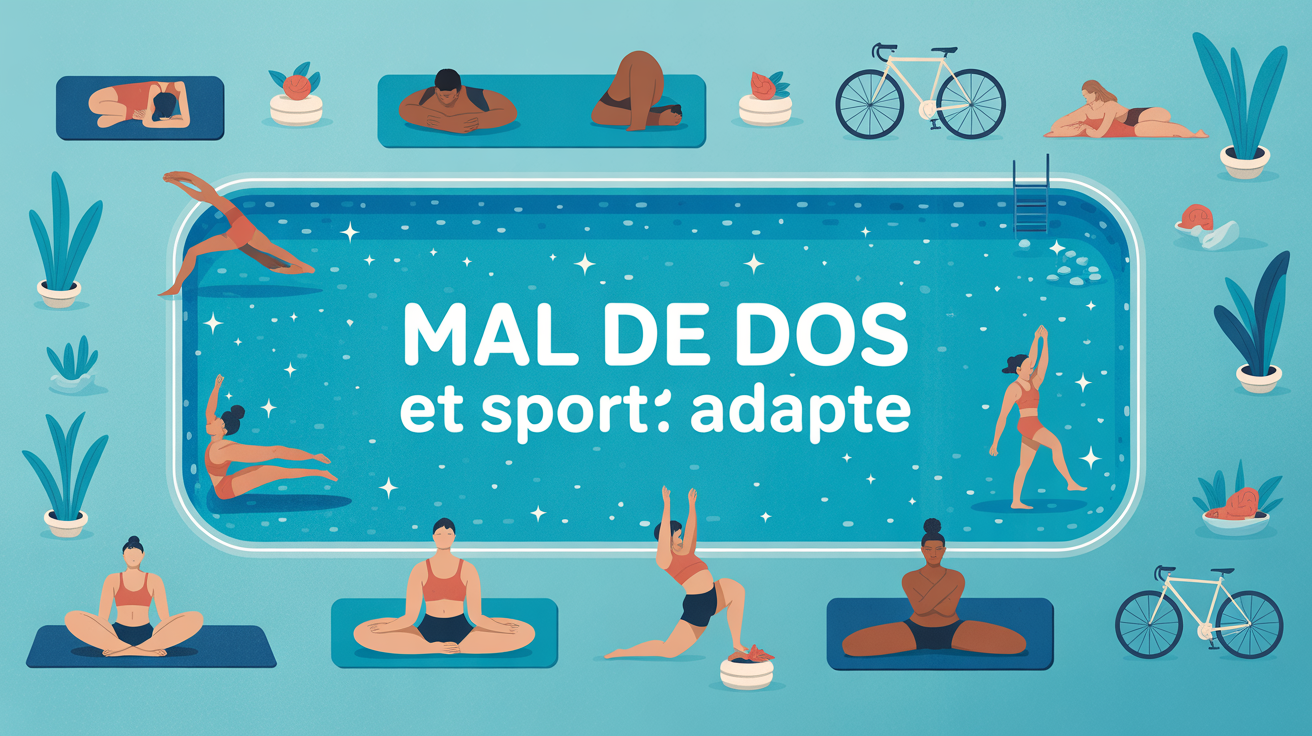 mal de dos sport adapte illustration lumineuse piscine yoga velo