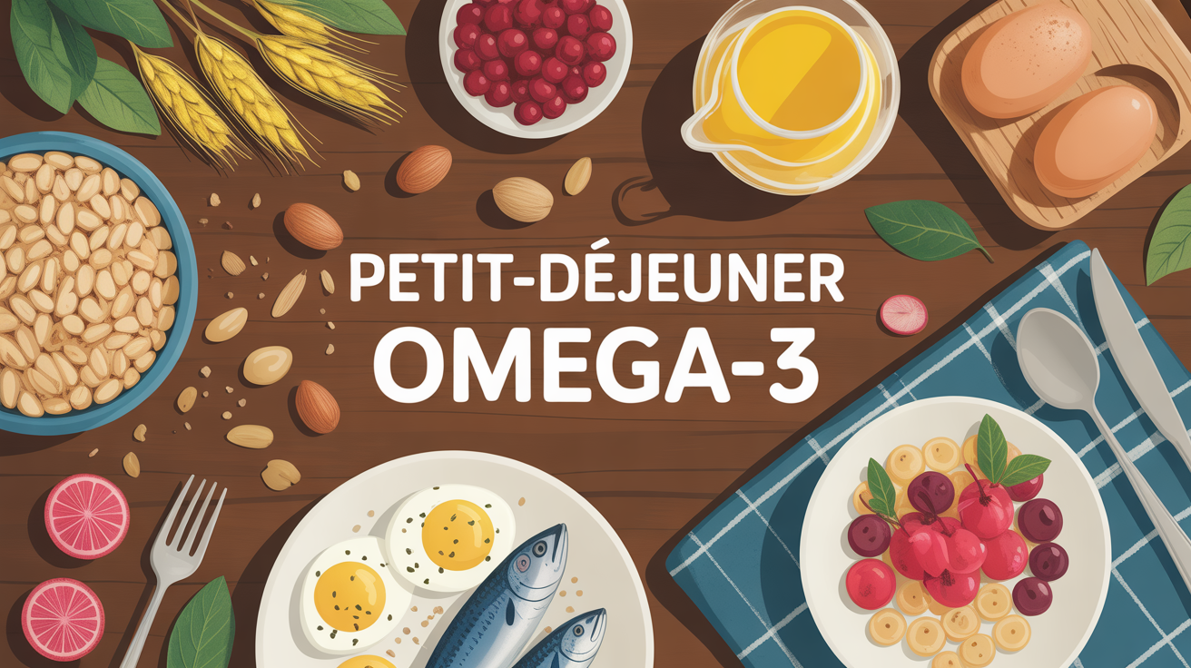 Petit déjeuner omega-3 bol avoine, graines, noix, sardines, oeuf enrichi, fruits rouges