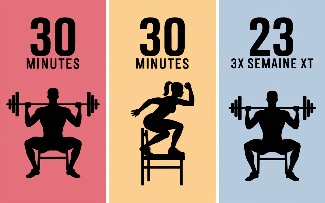 programme full body 3 séances tableau squat pompes gainage