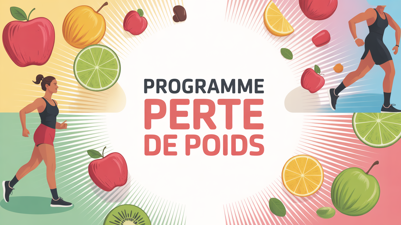 programme perte de poids balance fruits sport silhouette