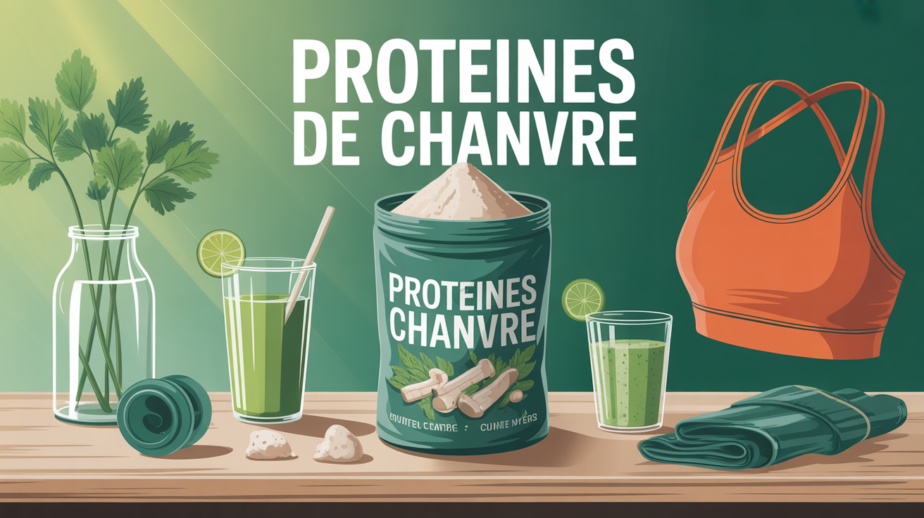 Proteine de chanvre en poudre avec haltere et smoothie