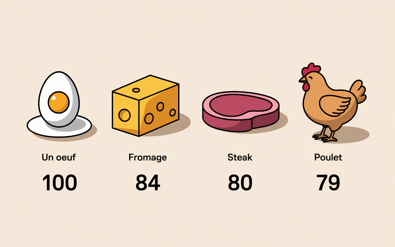 infographie oeuf fromage viande poulet valeur biologique