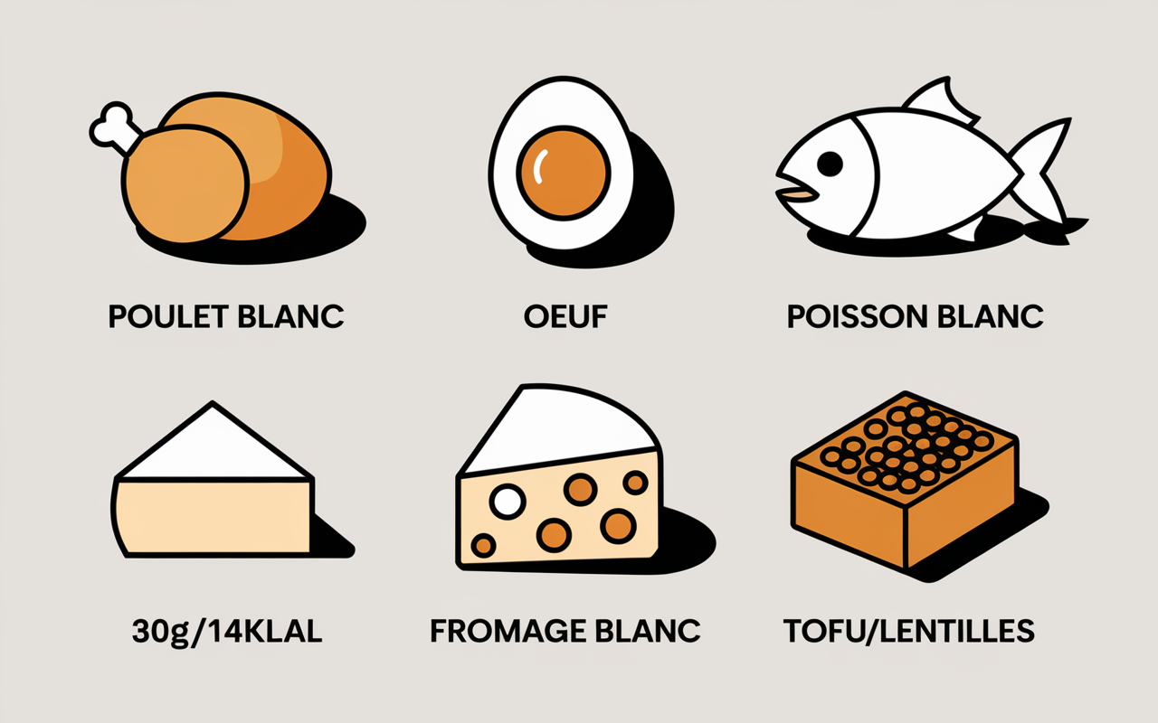 Tableau meilleures sources protéines ventre plat