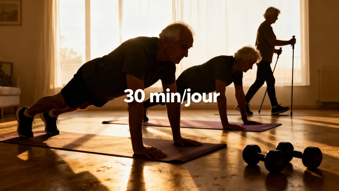 exercices seniors perdre ventre gainage marche nordique