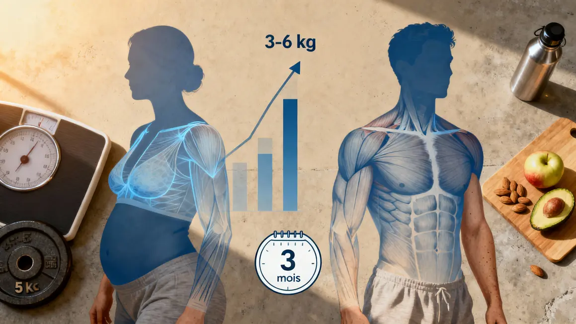 silhouettes avant après progression prise de masse 3 mois