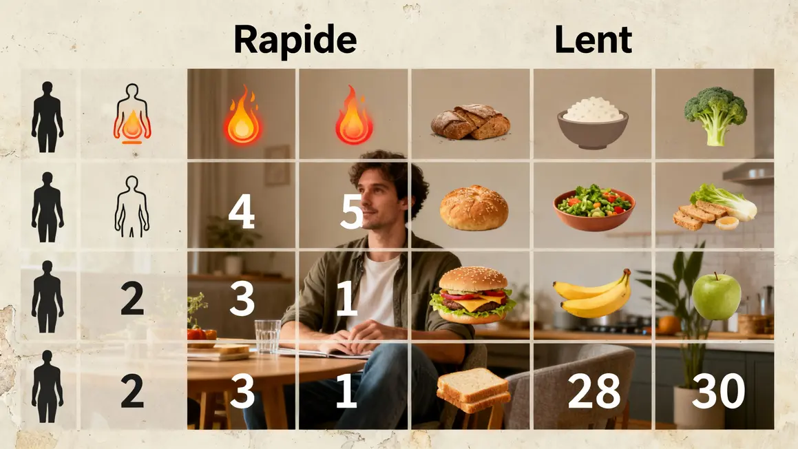 Tableau test metabolisme rapide ou lent silhouettes pictogrammes