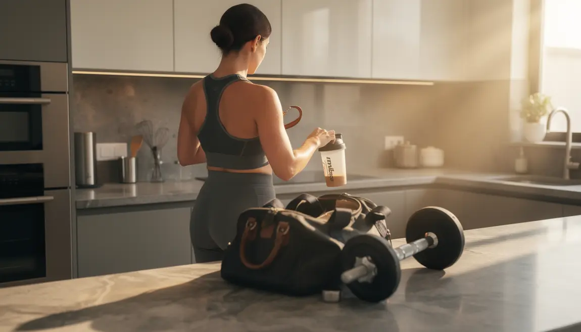 athlete prend whey proteine shaker cuisine