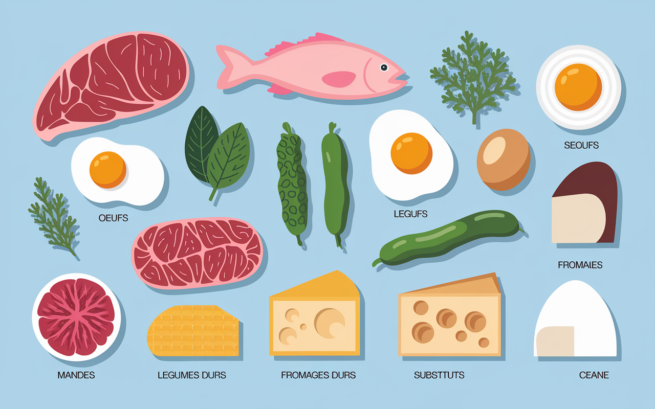 Infographie aliments pauvre en glucide essentiels