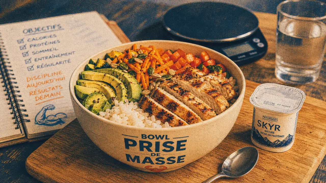 Manger prise de masse : bowl 300-500 kcal, riz poulet avocat