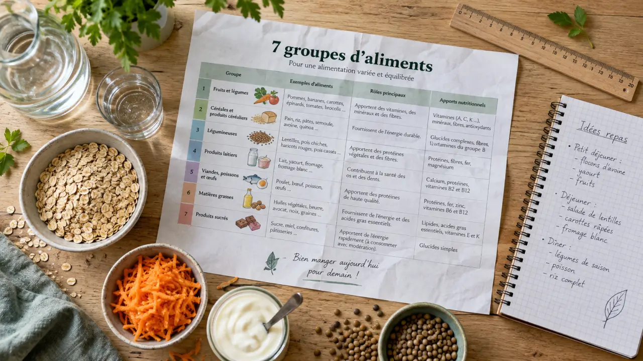 Les 7 groupes d aliments tableau : repères et apports pour équilibrer un repas